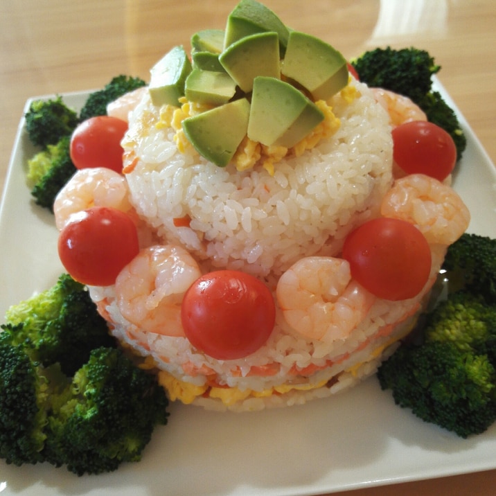お誕生日に、簡単なちらし寿司ケーキ！